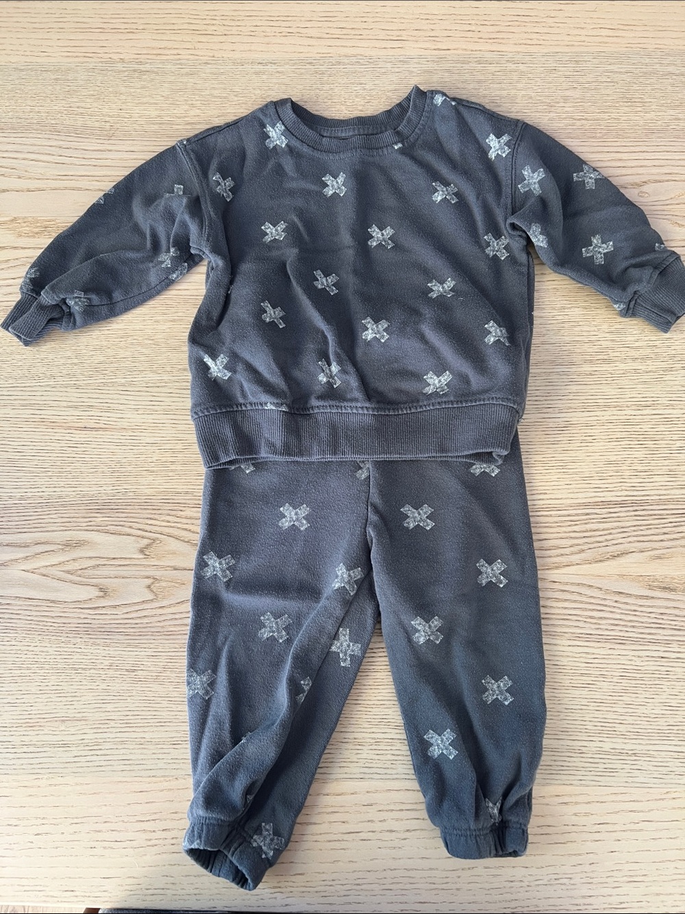 Grayson Mini Baby Two-Piece Sweat Set with Cross Print - Charcoal
